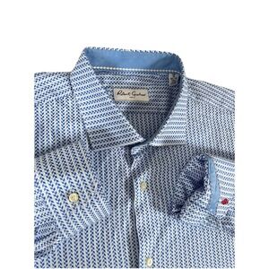 Robert Graham Blue White Geometric Button Up Shirt Men's 46/18‎ 38/39 Tall